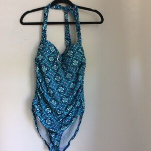 Spanx Love Your Assets Swimsuit Size Medium Blue One Piece Geometric Support